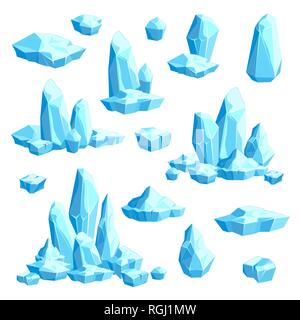 Ensemble de pièces et de cristaux de glace, les icebergs pour la conception et la décoration Illustration de Vecteur