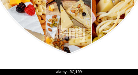 Grande sélection de diverses tasety de fromage et les olives sur le salami sausage tableau collage à partir de différentes images Banque D'Images