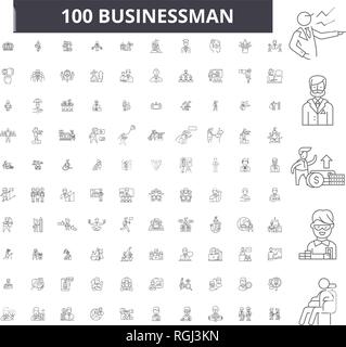 Ligne modifiable homme d'icônes, 100 vector set, collection. Businessman contour noir illustrations, signes, symboles Illustration de Vecteur