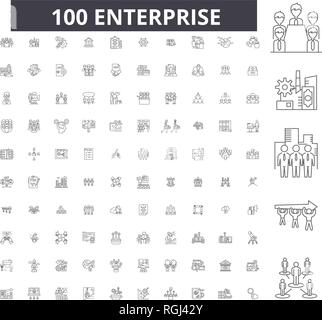 Ligne modifiable entreprise icônes, 100 vector set, collection. Enterprise contour noir illustrations, signes, symboles Illustration de Vecteur