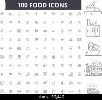 Ligne modifiable alimentaire icônes, 100 vector set, collection. L'alimentation contour noir illustrations, signes, symboles Illustration de Vecteur