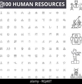 Ressources humaines, icônes ligne modifiable 100 vector set, collection. Ressources humaines contour noir illustrations, signes, symboles Illustration de Vecteur