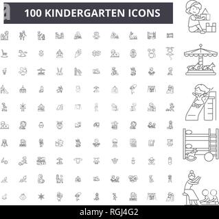 Jardin d'icônes ligne modifiable, 100 vector set, collection. La maternelle contour noir illustrations, signes, symboles Illustration de Vecteur
