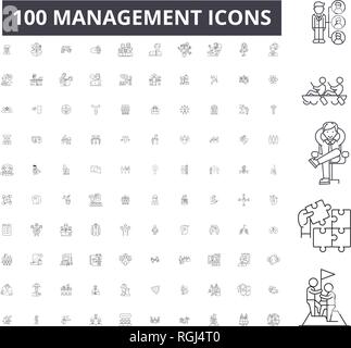 Ligne modifiable gestion icônes, 100 vector set, collection. Management contour noir illustrations, signes, symboles Illustration de Vecteur