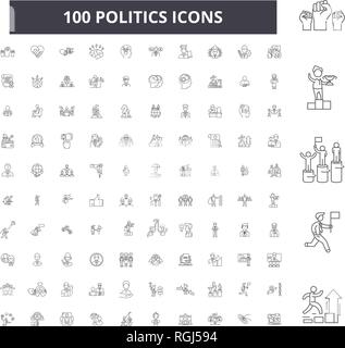 Ligne modifiable, icônes de la politique 100 vector set, collection. La politique contour noir illustrations, signes, symboles Illustration de Vecteur