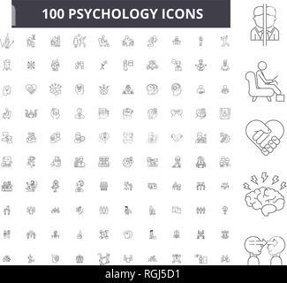 Ligne modifiable psychologie icônes, 100 vector set, collection. La psychologie contour noir illustrations, signes, symboles Illustration de Vecteur