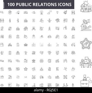 Relations publiques, 100 icônes ligne modifiable vector set, collection. Relations publiques contour noir illustrations, signes, symboles Illustration de Vecteur