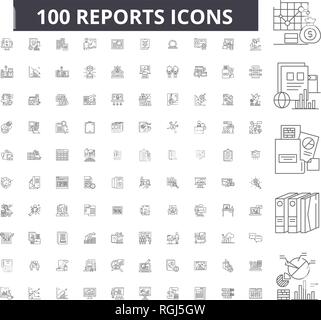 Ligne modifiable rapports icônes, 100 vector set, collection. Rapports contour noir illustrations, signes, symboles Illustration de Vecteur