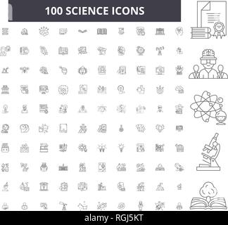 Ligne modifiable Science, 100 icônes vector set, collection. La science contour noir illustrations, signes, symboles Illustration de Vecteur