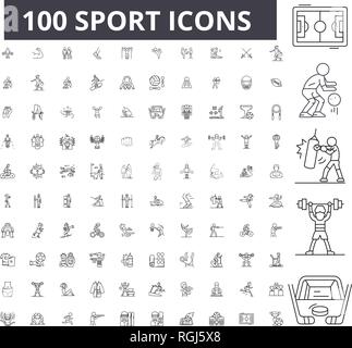 Ligne modifiable Sport icônes, 100 vector set, collection. Sport contour noir illustrations, signes, symboles Illustration de Vecteur