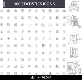 Ligne modifiable statistiques icônes, 100 vector set, collection. Statistiques contour noir illustrations, signes, symboles Illustration de Vecteur