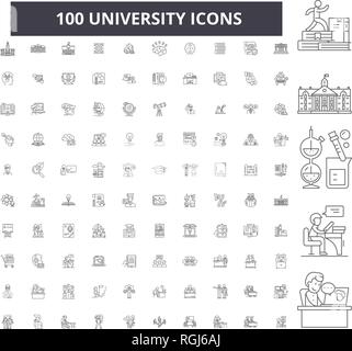 Ligne modifiable Université icônes, 100 vector set, collection. Université contour noir illustrations, signes, symboles Illustration de Vecteur