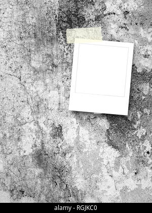 Carré blanc cadre photo instantanée sur fond de mur de béton sale Banque D'Images