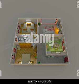 Le rendu 3d illustration de l'intérieur de l'appartement meublé accueil Banque D'Images