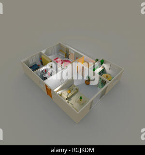 Le rendu 3d illustration de l'intérieur de l'appartement meublé accueil Banque D'Images