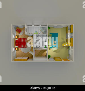 Le rendu 3d illustration de l'intérieur de l'appartement meublé accueil Banque D'Images