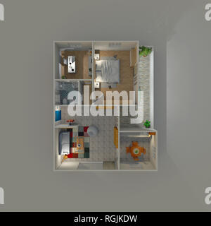 Le rendu 3d illustration de l'intérieur de l'appartement meublé accueil Banque D'Images