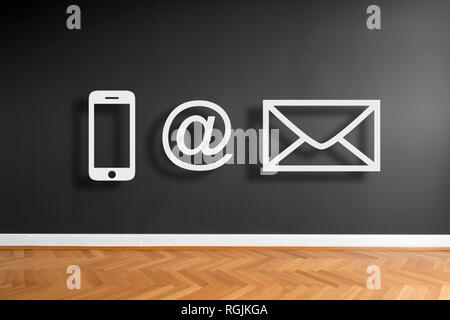 Icônes contact / contact symboles pour site sur wall background Banque D'Images