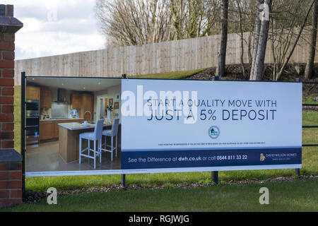 Un dépôt de seulement 5 % est inscrit au développement de David Wilson Homes à Baggeridge Village, Sedgley, West Midlands, Angleterre, Royaume-Uni Banque D'Images