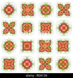 Fond d'écran transparent avec motif abstrait. vert rouge ornement géométrique minéral isolé sur fond blanc Banque D'Images