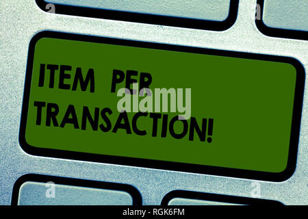 Signe texte montrant point par transaction. Photo conceptuelle nombre moyen de produits vendus dans chaque transaction client touche clavier Intention de créer comput Banque D'Images