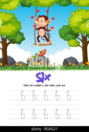 Numéro six feuilles traçage illustration Illustration de Vecteur