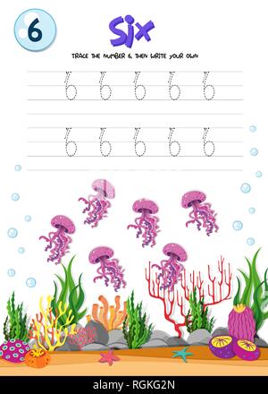 Numéro six feuilles traçage illustration Illustration de Vecteur