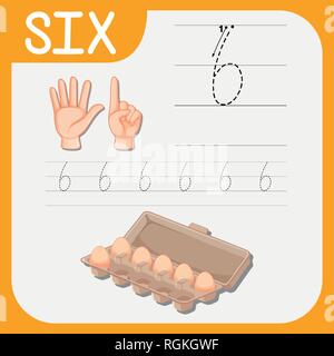 Numéro six feuilles traçage illustration Illustration de Vecteur