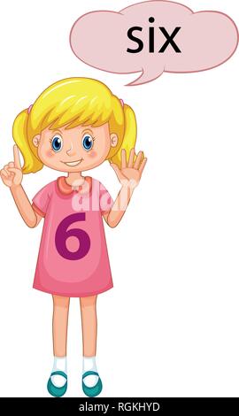 Fille avec numéro six main illustration Illustration de Vecteur