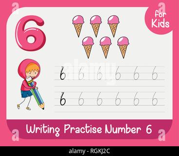 Numéro six feuilles traçage illustration Illustration de Vecteur