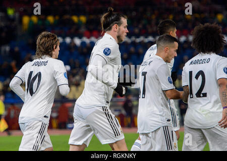 ROMA - 27 nov., 2018 : Gareth Bale 11 célèbre le but avec ses coéquipiers. AS Roma - Real Madrid. L'UEFA Champions League. La phase de groupe. Journée 5. St Banque D'Images