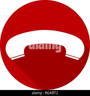 Récepteur téléphone blanc, combiné, l'icône de rejet d'appels dans un style plat, télévision l'ombre, isolé sur un fond rouge ronde. Symbole téléphone pour vous Illustration de Vecteur