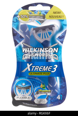 Sachet de Wilkinson Sword Xtreme 3 lames de rasoirs jetables Banque D'Images