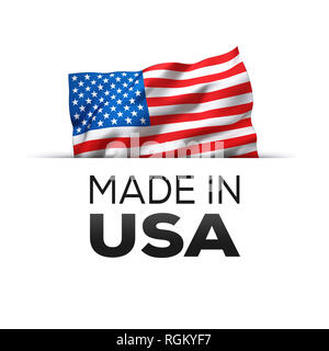 Made in USA - label garanti avec une forme d'un drapeau des États-Unis d'Amérique. Banque D'Images
