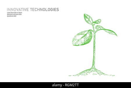 Plant sprout ecological concept abstrait. Des plantules de rendu 3D de feuilles d'arbres. Sauver la planète nature environnement eco vie croître triangles polygone poly bas Illustration de Vecteur