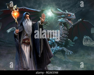 Et l'assistant de scène 3d illustration dragon Banque D'Images