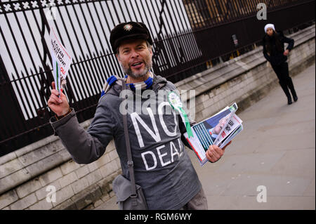 Londres, Royaume-Uni. 29 janvier, 2019. Un Brexit démontre à l'extérieur de l'partisan Chambres du Parlement, au centre de Londres. Dans les communes, un jour de grande activité parlementaire plus Brexit, les députés ont rejeté une contre-partie d'amendement du député du Parti du Travail Yvette Cooper et Conservateur MP Nick Boles conçu pour réduire considérablement le risque d'un craint une "absence de deal' la sortie de l'UE. Un amendement rejetant le principe de non-deal sortie était entre-temps approuvé, comme c'était un amendement soutenu par le gouvernement conservateur de défendu par Graham Brady appelant à 'alternative arr Banque D'Images