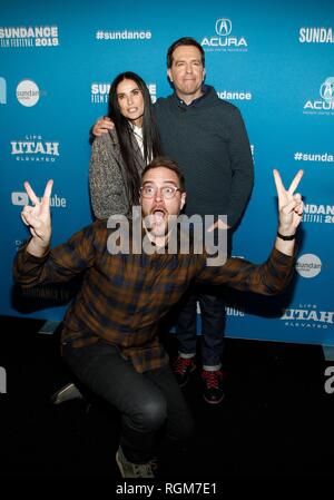 Park City, Utah, USA. 29 janvier, 2019. Demi Moore, Patrick Brice, Ed Helms au niveau des arrivées pour les animaux en première mondiale au Festival du Film de Sundance en 2019, le MARC Théâtre, Park City, UT 29 Janvier, 2019. Credit : JA/Everett Collection/Alamy Live News Banque D'Images