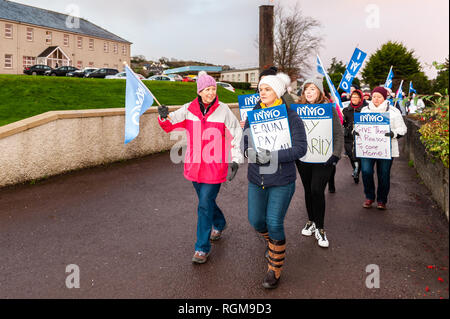 Bantry, West Cork, Irlande. 30 janvier 2019. Plus de 35,000 infirmières autour de l'Irlande ont commencé une grève de 24 heures à 8 heures ce matin. Ils sont en train de surpasser la parité salariale, le recrutement et la rétention du personnel et exigent une augmentation de 12 % du salaire. Ce matin, environ 20 infirmières ont monté une ligne de piquetage à l'hôpital général de Bantry. Crédit : AG News/Alay Live News. Banque D'Images