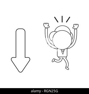 Caractère d'affaires d'illustration vectorielle courir loin de flèche en descente. Contour noir. Illustration de Vecteur