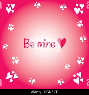 Be mine le lettrage. Écrit à la main modèle de carte de vœux pour la Saint Valentin. Carte de souhaits avec amour coeur isolé sur fond dégradé. Illustration de Vecteur