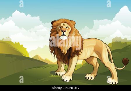 Lion dans la forêt sauvage vecteur Stock Art et beau ciel Banque D'Images