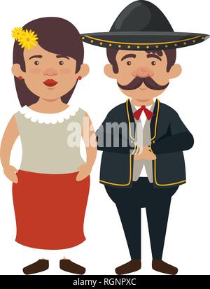 Femme mexicaine traditionnelle avec caractères mariachi Illustration de Vecteur