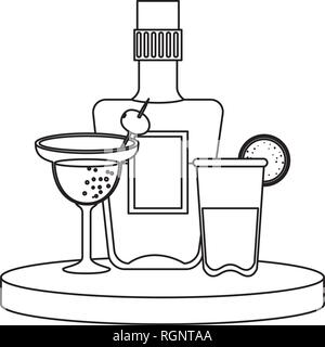 Bouteille de tequila et de cocktails Margarita Illustration de Vecteur