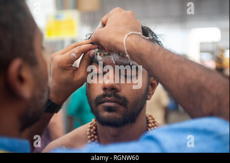 21.01.2019, Singapour, République de Singapour, en Asie - Au cours de l'Thaipusam festival au Sri Srinivasa Perumal Temple dans Little India. Banque D'Images