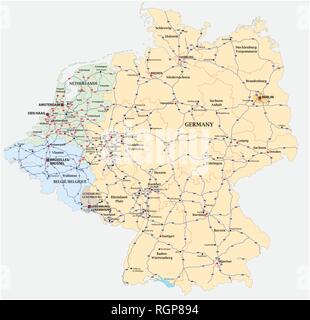 Autoroute la carte vectorielle de l'Allemagne et les états du Benelux Illustration de Vecteur