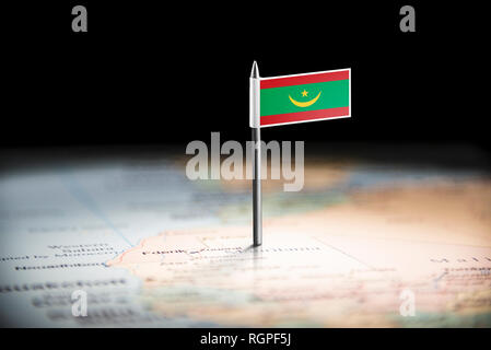La Mauritanie marquée d'un drapeau sur la carte Banque D'Images