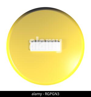 Bouton poussoir cercle jaune avec le signe - pour l'opération de soustraction - le rendu 3D illustration Banque D'Images