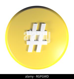 Bouton poussoir cercle jaune avec le signe - pour l'opération de soustraction - le rendu 3D illustration Banque D'Images