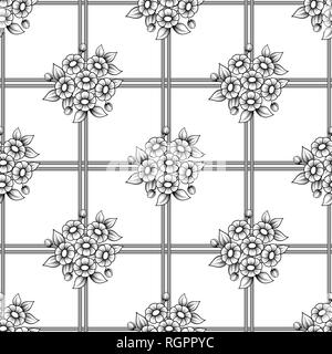 Fond noir et blanc transparent avec des fleurs et de la grille. Fond d'écran aperçu bouquets Daisy Illustration de Vecteur